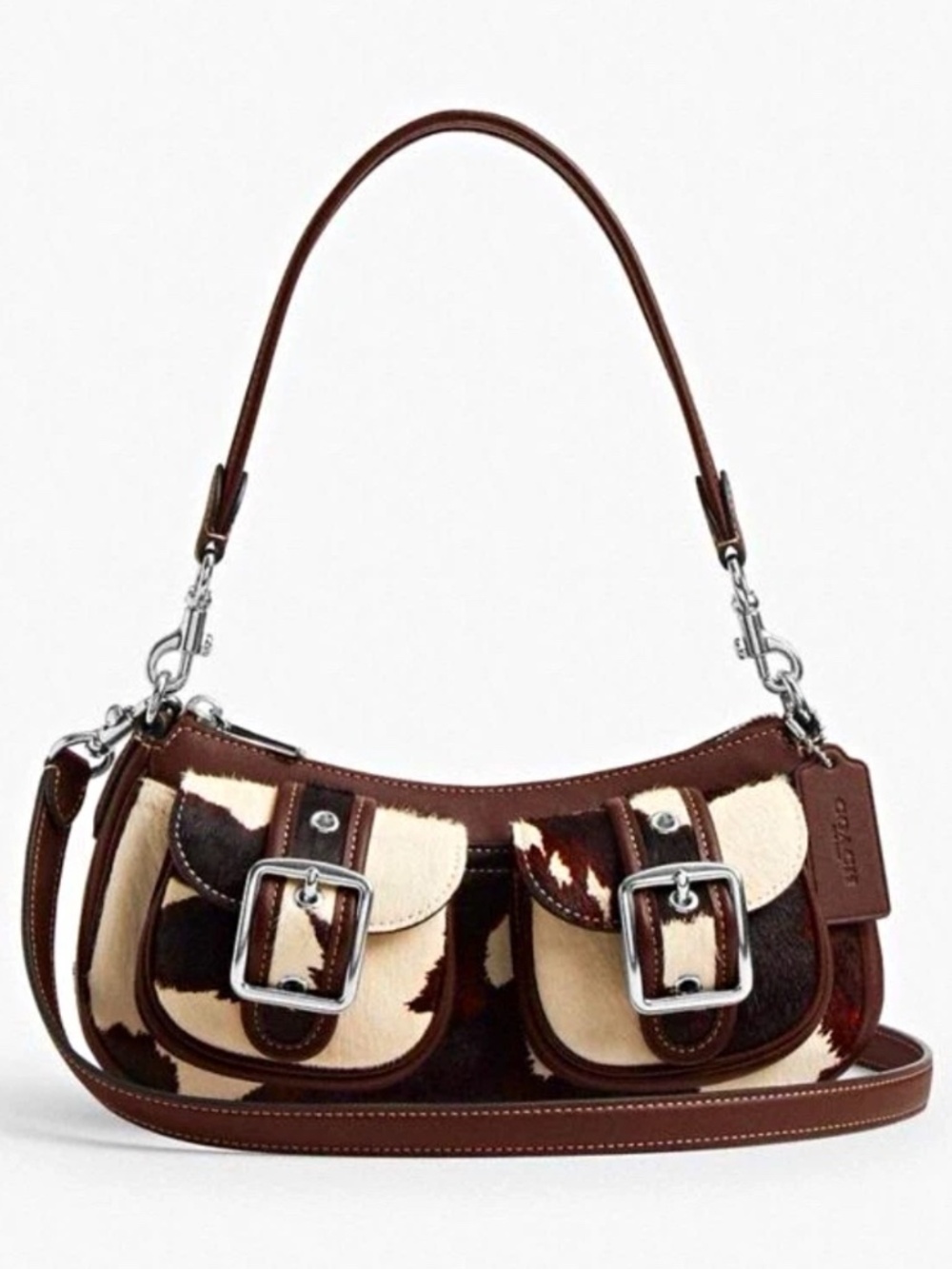 Coach Small Ashton Shoulder Bag Cow Print Buckle, Detachable Crossbody Strap